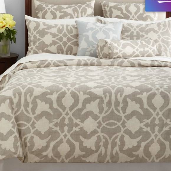 Barbara Barry Bedding Queen Duvet Cover Jacquard Cotton Taupe